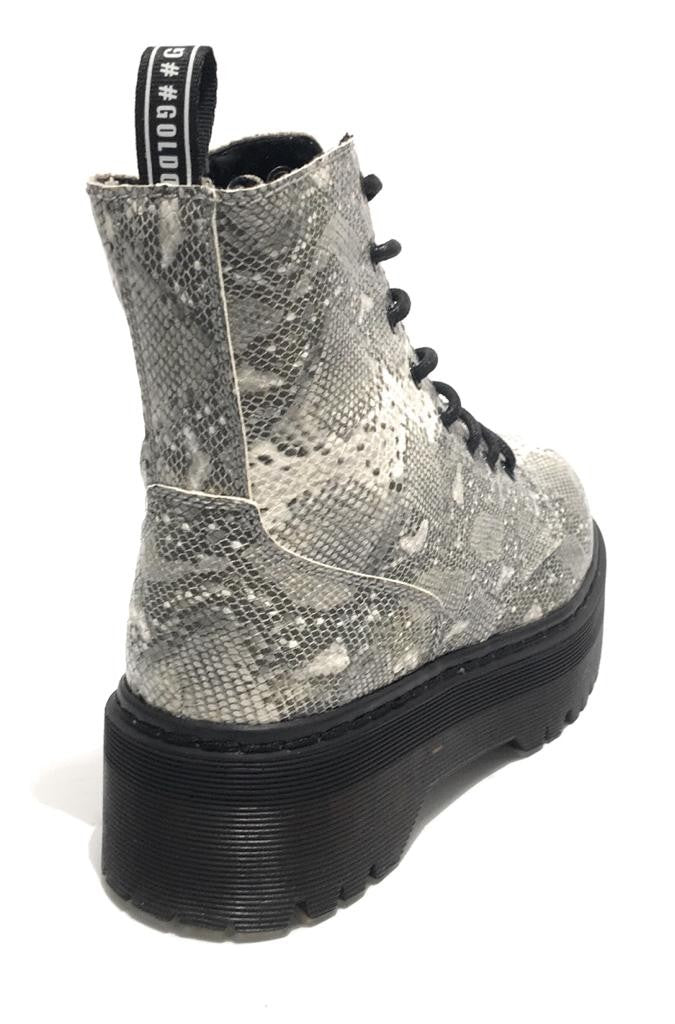 Scarpe donna Gold&gold anfibio ecopelle stampa pitone con fondo zeppa carrarmato D20GG51