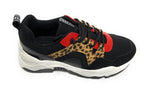 Scarpe donna sneaker con zeppa Gold&gold ecopelle/ tessuto nero/ leopardo/ rosso D20GG43