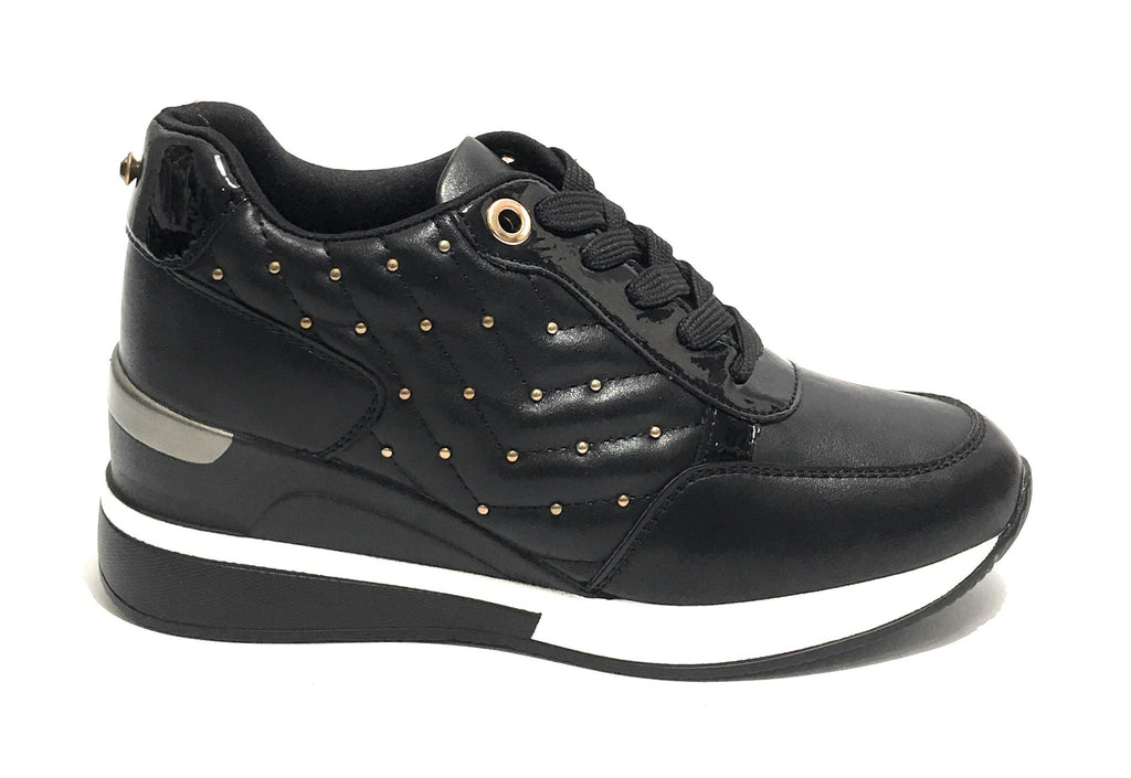 Scarpe donna sneaker running con zeppa Gold&gold in ecopelle nero D20GG27