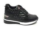Scarpe donna sneaker running con zeppa Gold&gold in ecopelle nero D20GG27