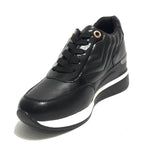 Scarpe donna sneaker running con zeppa Gold&gold in ecopelle nero D20GG27