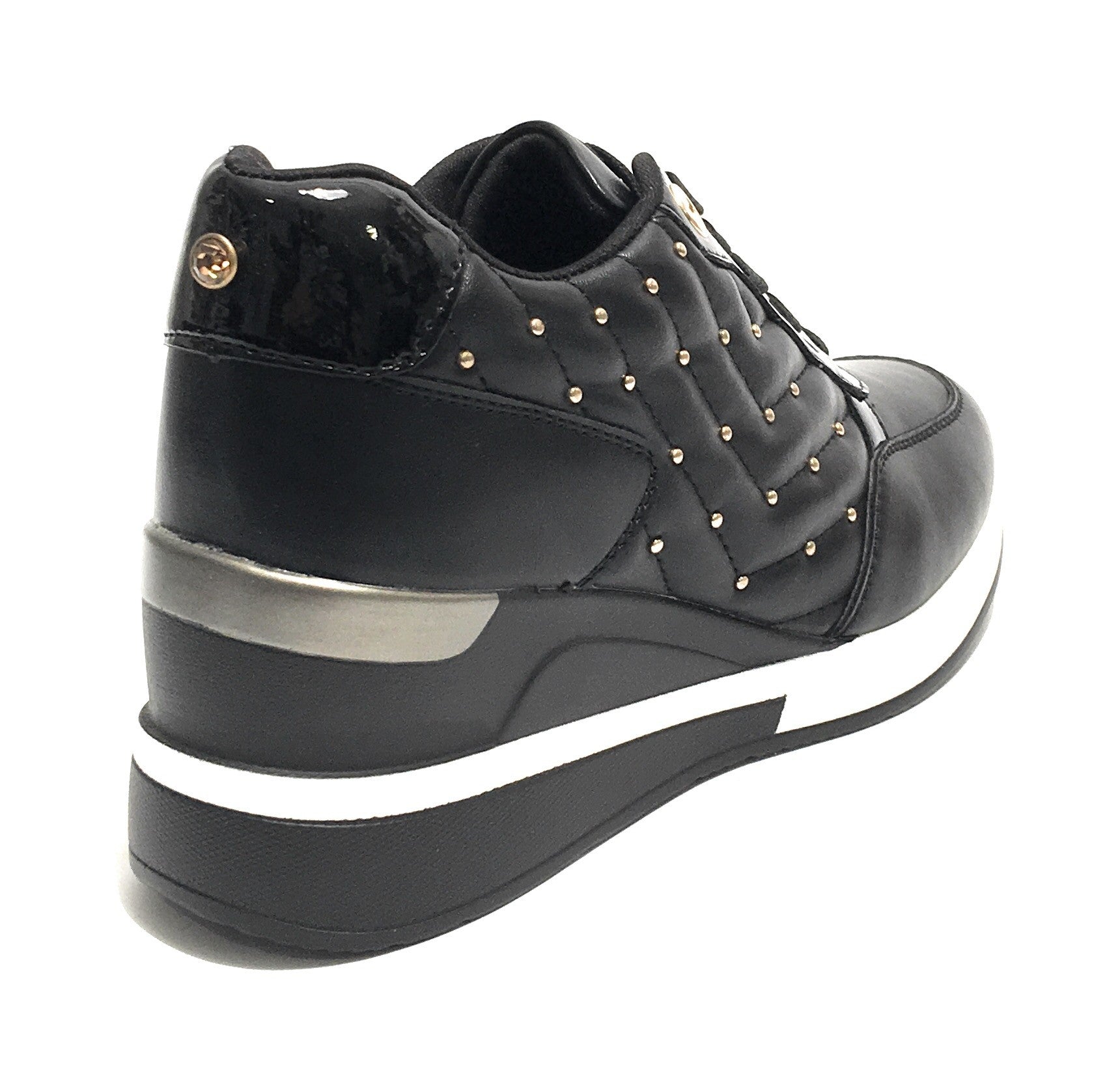 Scarpe donna sneaker running con zeppa Gold&gold in ecopelle nero D20GG27