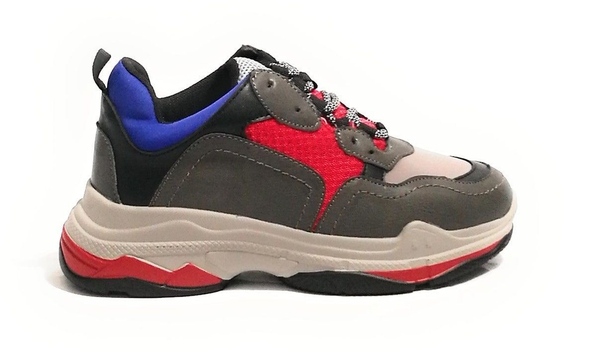 SCARPE SNEAKER ZEPPA GOLD&GOLD DONNA ECOPELLE E TESSUTO GRIGIO/ROSSO/BLU D19GG10