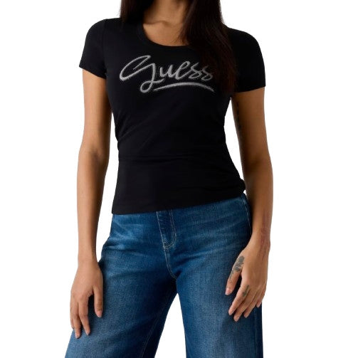 T-shirt donna Guess con strass nero ES26GU19 W6RI24J1314