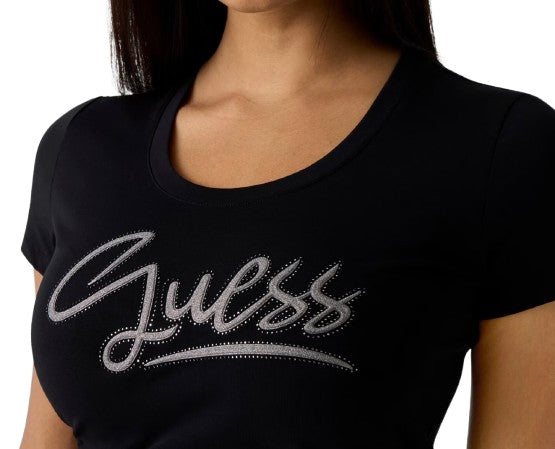 T-shirt donna Guess con strass nero ES26GU19 W6RI24J1314