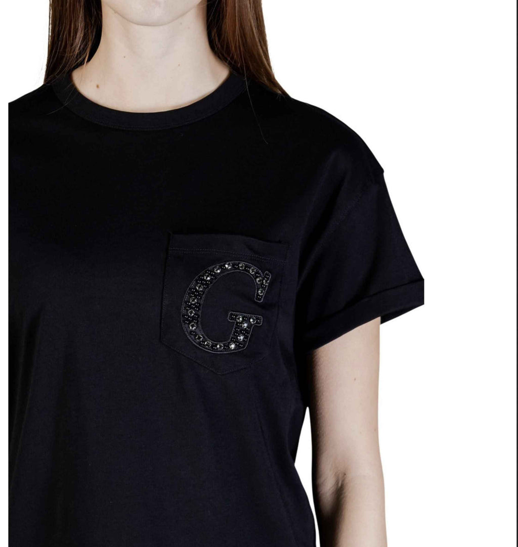 T-shirt donna Guess pocket logo strass nero ES26GU39 W6GI17K3037