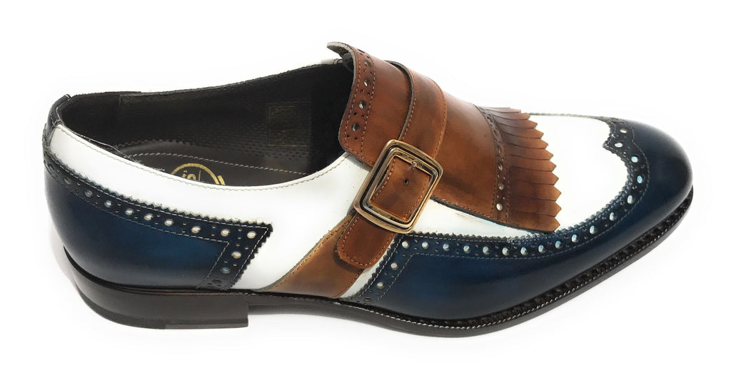 Scarpe uomo Harris fibbia lavorata a mano tricolore cacao blu U17HA137