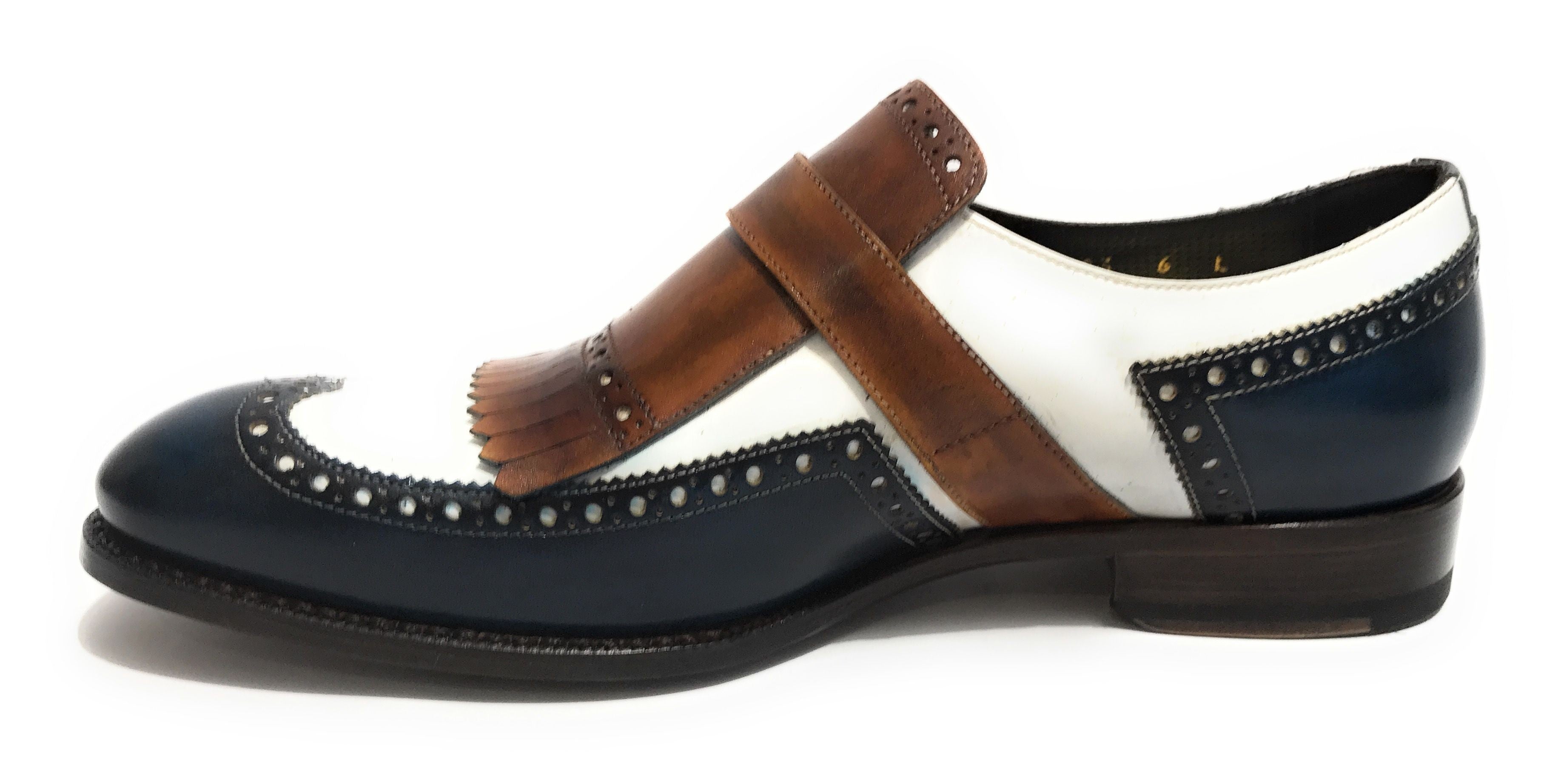 Scarpe uomo Harris fibbia lavorata a mano tricolore cacao blu U17HA137