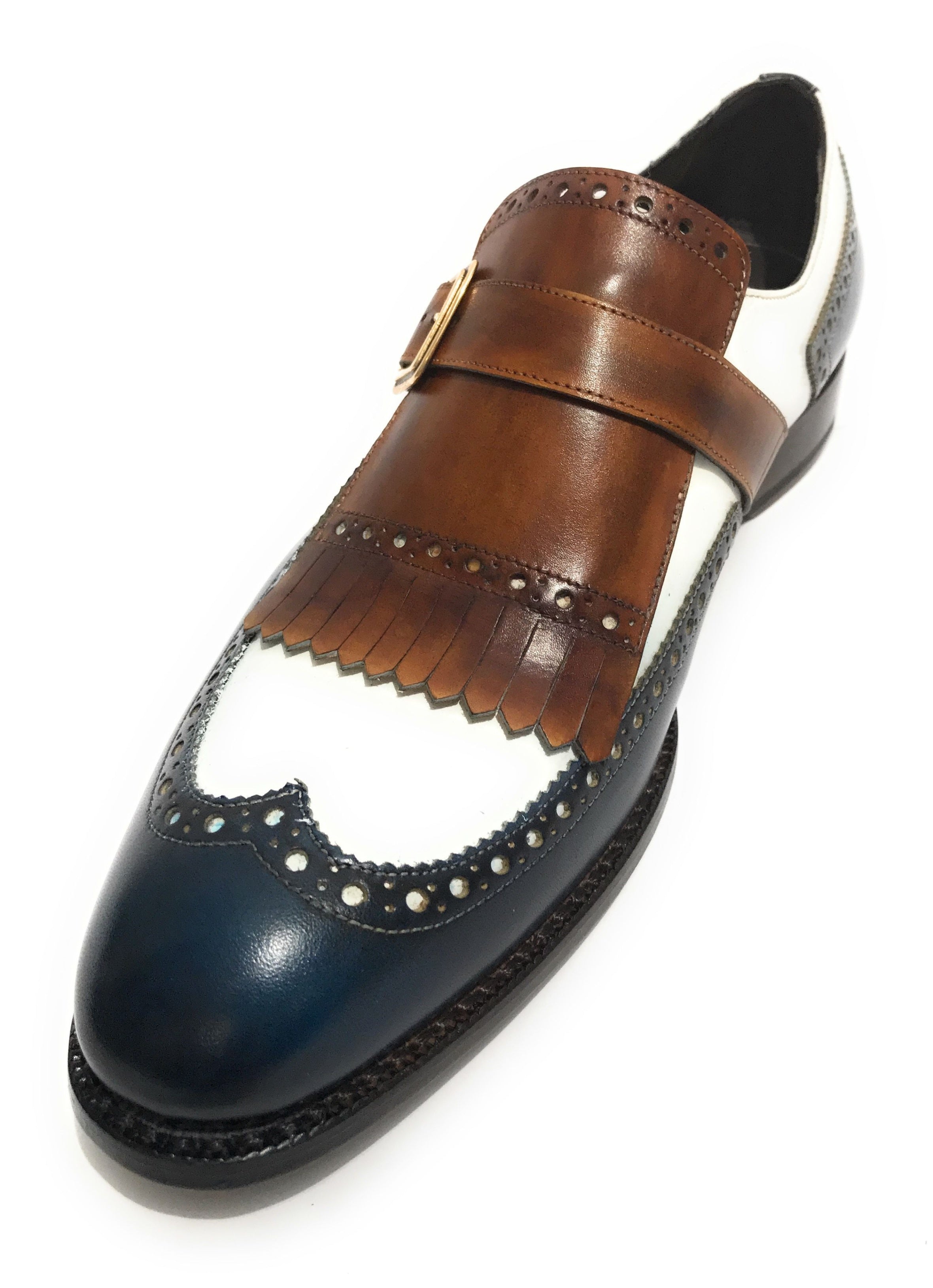 Scarpe uomo Harris fibbia lavorata a mano tricolore cacao blu U17HA137