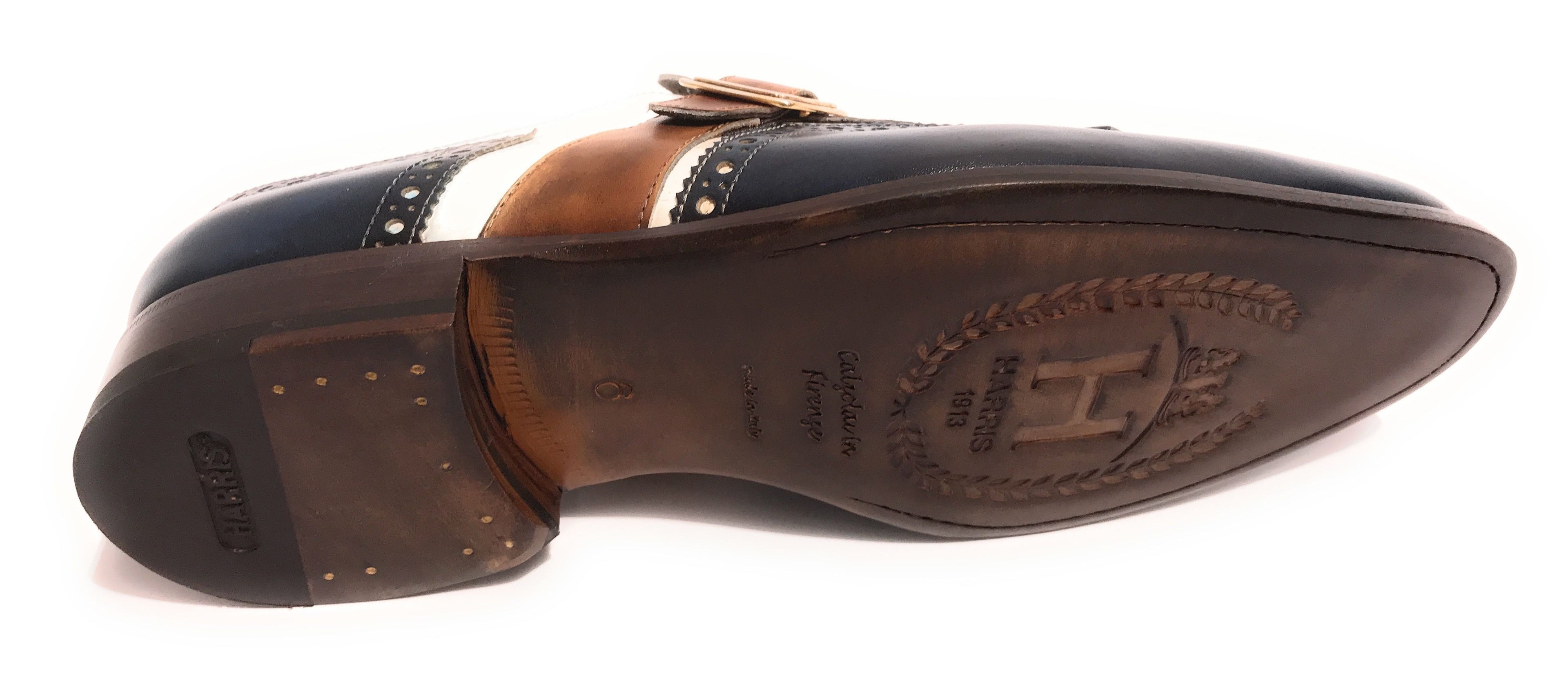 Scarpe uomo Harris fibbia lavorata a mano tricolore cacao blu U17HA137