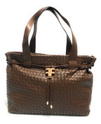 Borsa donna Fracomina a spalla shopping bag ecopelle intrecciato marrone BS23FR01 FA23SBA004P411S5-091