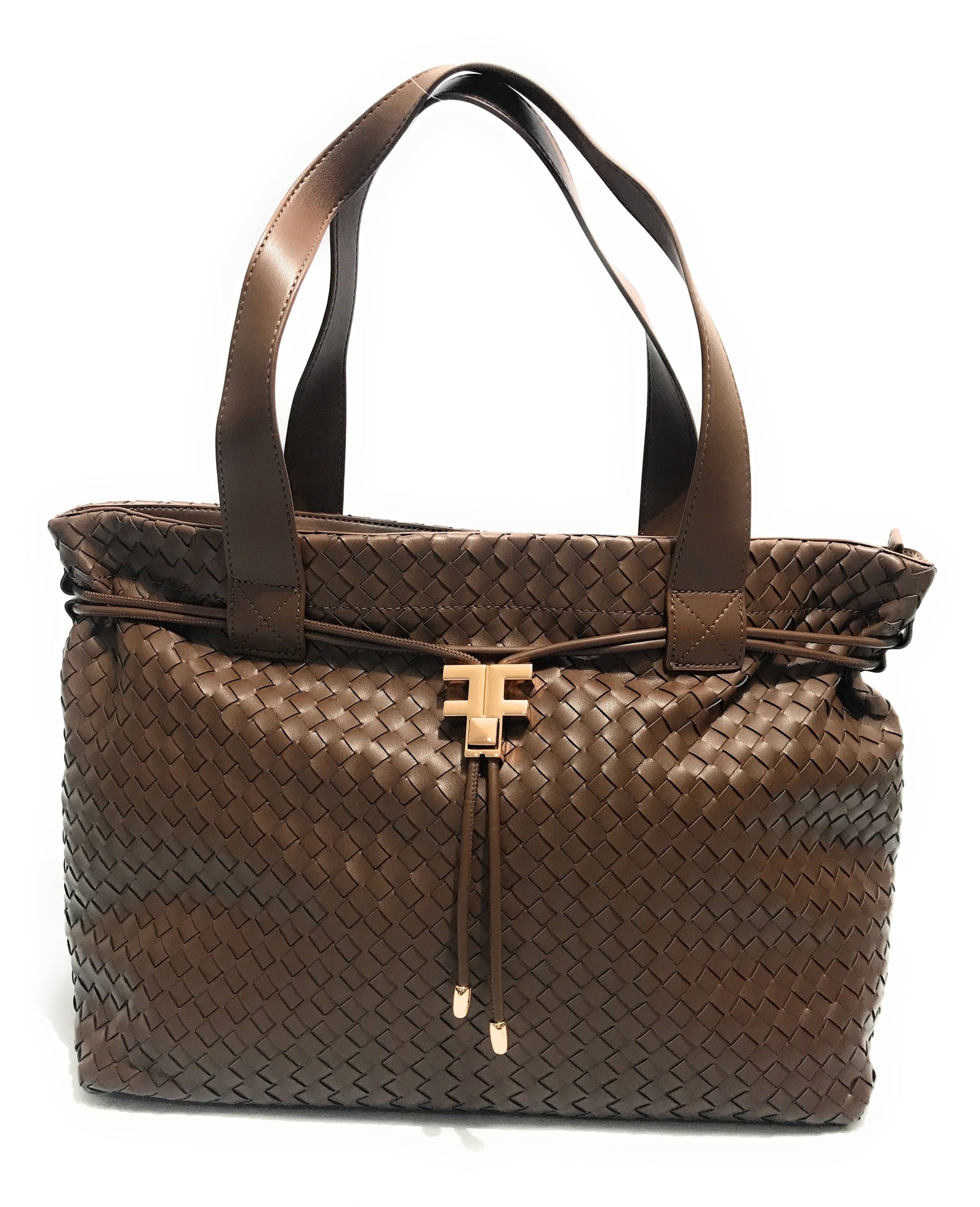 Borsa donna Fracomina a spalla shopping bag ecopelle intrecciato marrone BS23FR01 FA23SBA004P411S5-091