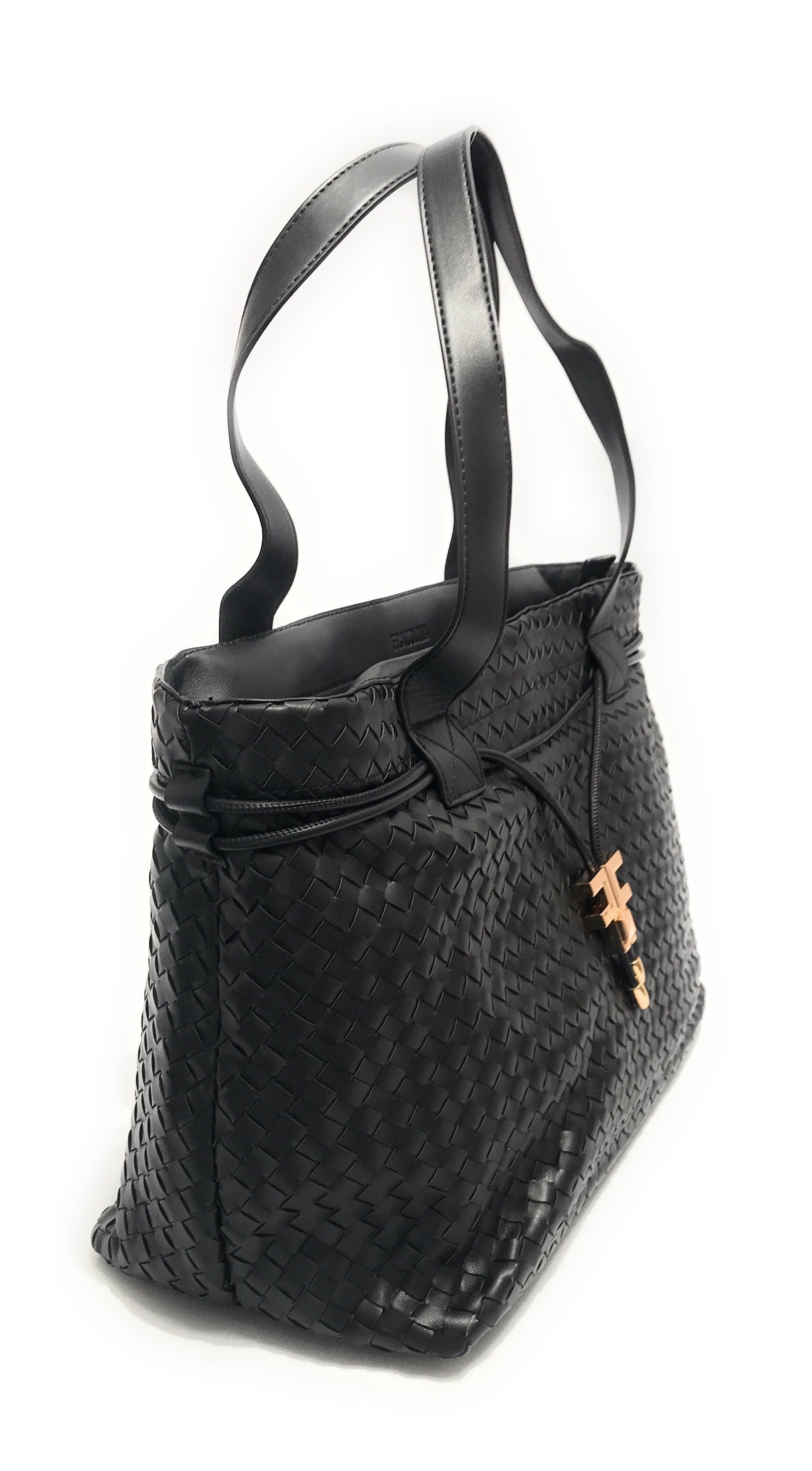 Borsa donna Fracomina a spalla shopping bag ecopelle intrecciato nero BS23FR09 FA23SBA004P411S5-053