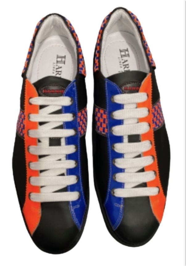 Scarpe uomo Harris sneaker pelle matrix nero/ arancio fluo/ blu U17HA158