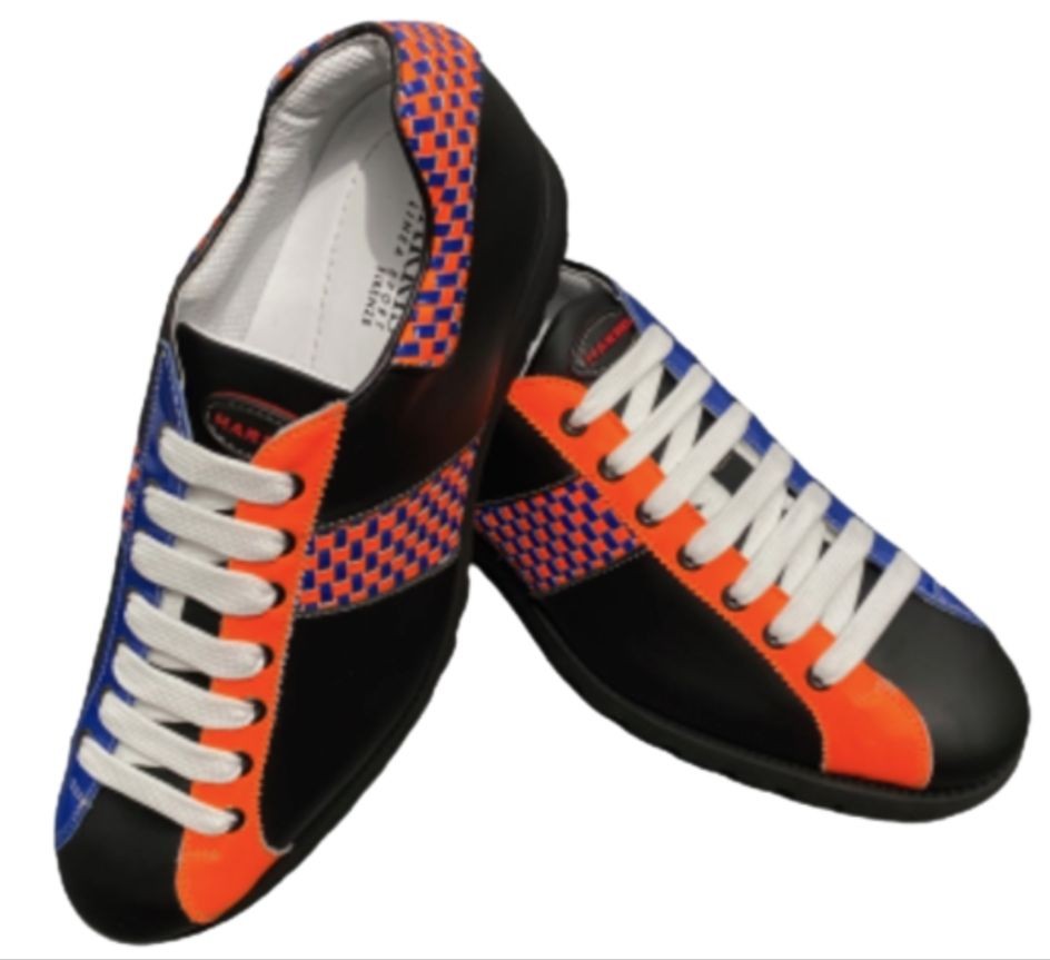 Scarpe uomo Harris sneaker pelle matrix nero/ arancio fluo/ blu U17HA158