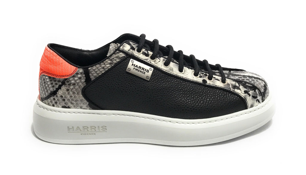 Scarpe uomo Harris Sport sneakers in pelle pregiata nero/ roccia/ arancione U17HA185