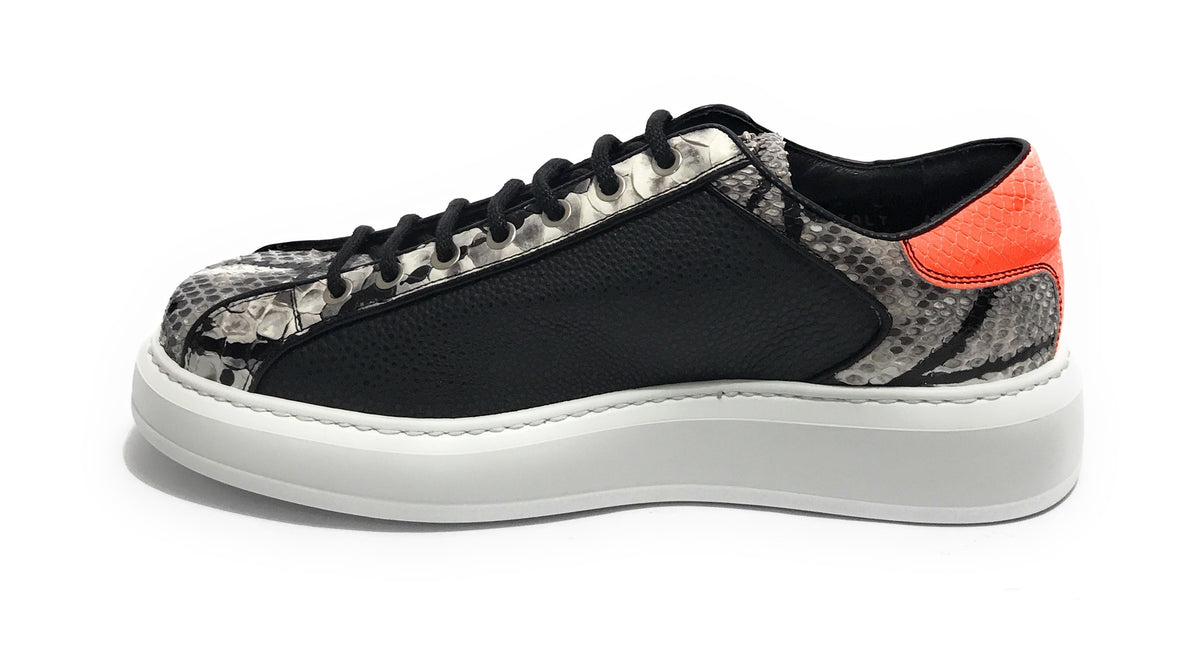 Scarpe uomo Harris Sport sneakers in pelle pregiata nero/ roccia/ arancione U17HA185