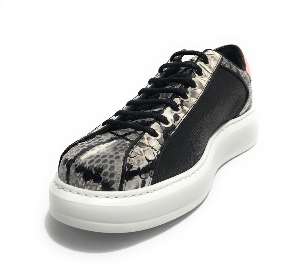 Scarpe uomo Harris Sport sneakers in pelle pregiata nero/ roccia/ arancione U17HA185