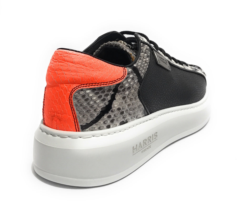 Scarpe uomo Harris Sport sneakers in pelle pregiata nero/ roccia/ arancione U17HA185