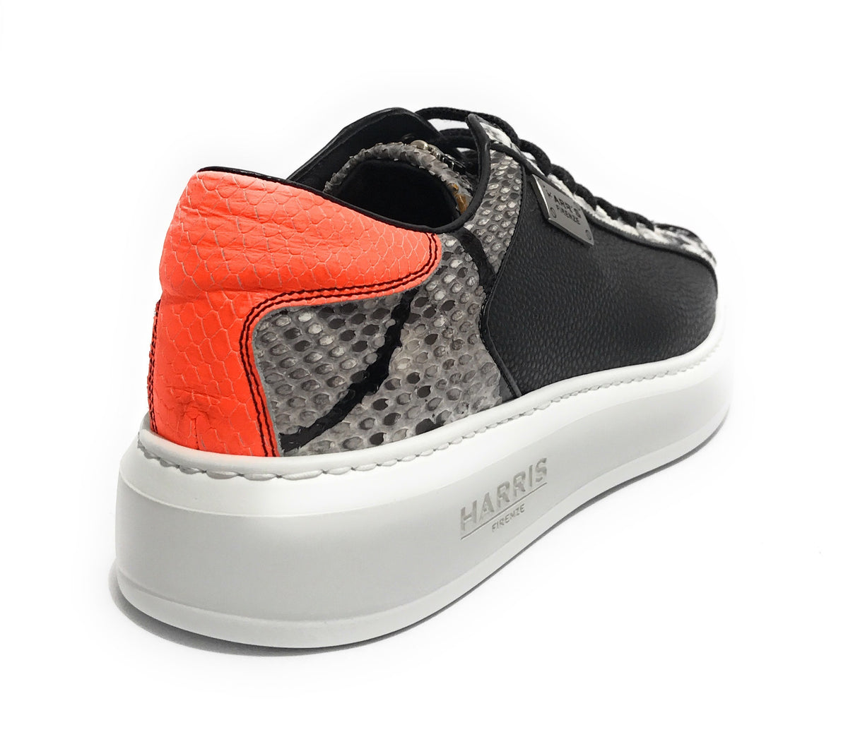 Scarpe uomo Harris Sport sneakers in pelle pregiata nero/ roccia/ arancione U17HA185
