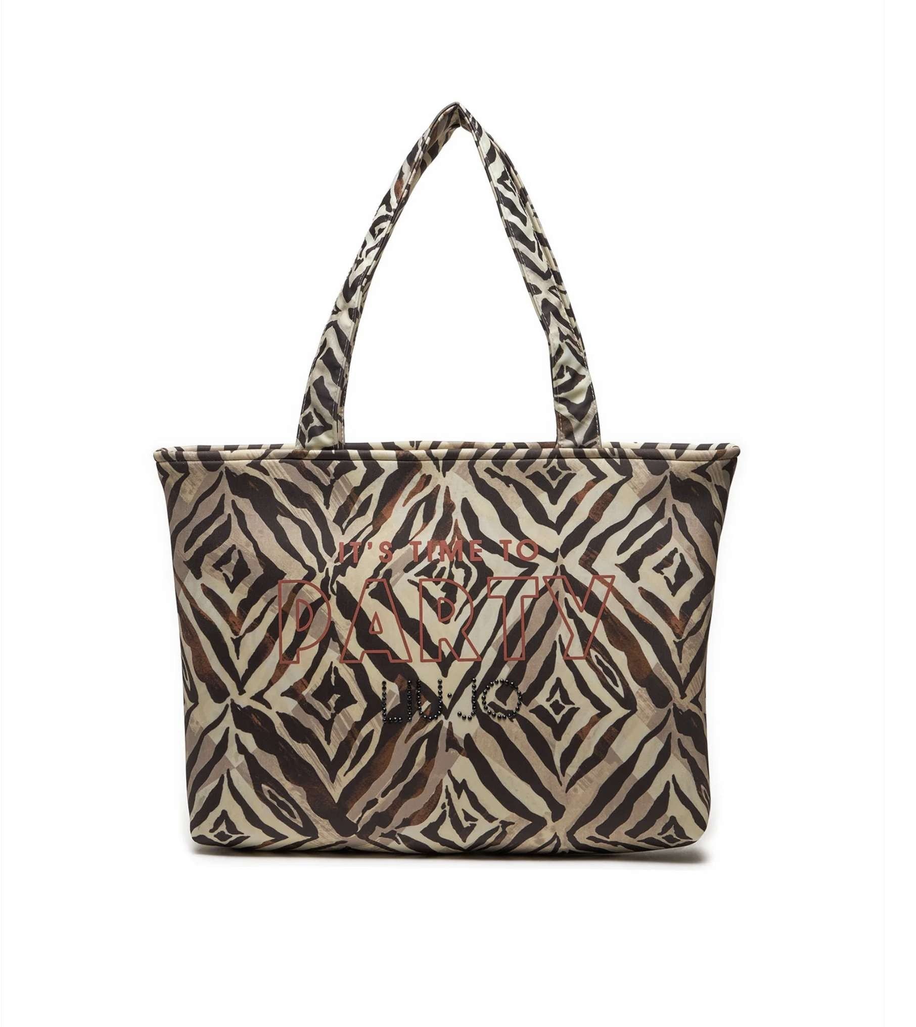 Borsa donna a mano/spalla Liu-jo Shopping scuba print in tessuto con logo etnic animalier cany BS24LJ130 VA4205 F0267