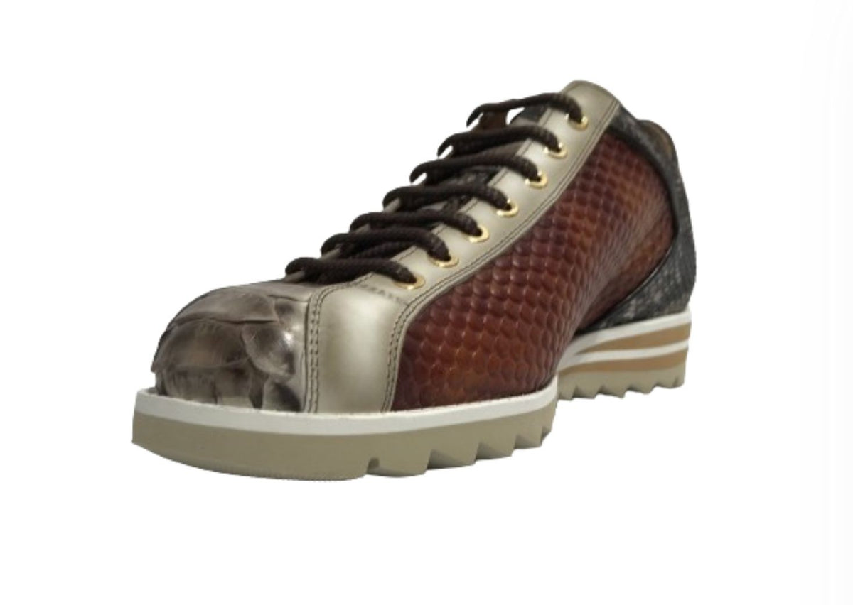 Scarpe uomo Harris sneaker pelle pregiata marrone/ bianco U17HA208 2817