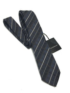 CRAVATTA UOMO GIVENCHY 100% SETA FALDA 7CM REGIMENTAL NERO BANDE GRIGIO   G5