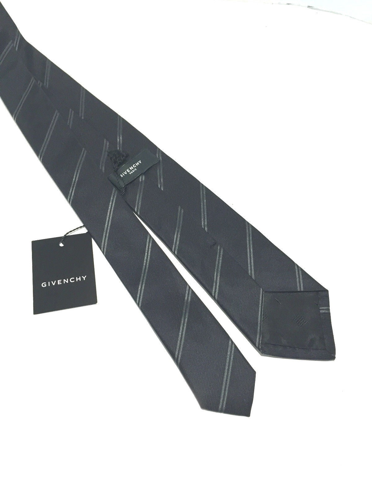 CRAVATTA UOMO GIVENCHY 100% SETA FALDA 7CM REGIMENTAL NERO BANDE GRIGIO   G5