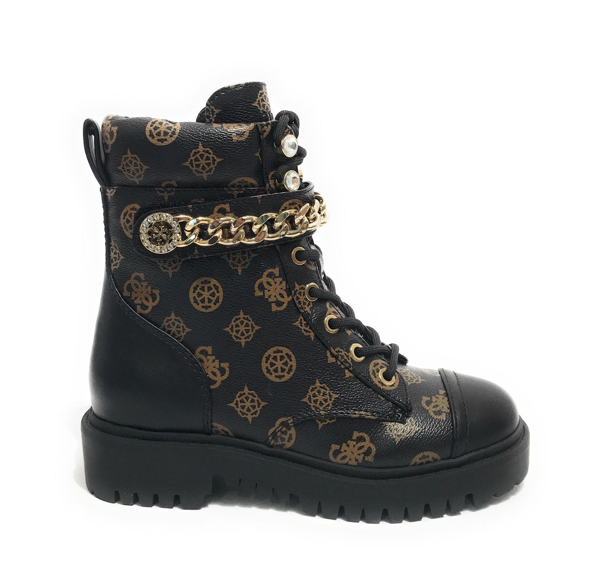 Scarpe donna Guess anfibio Odyssa brown multilogo/ black D22GU34 FL8ODYFAL10
