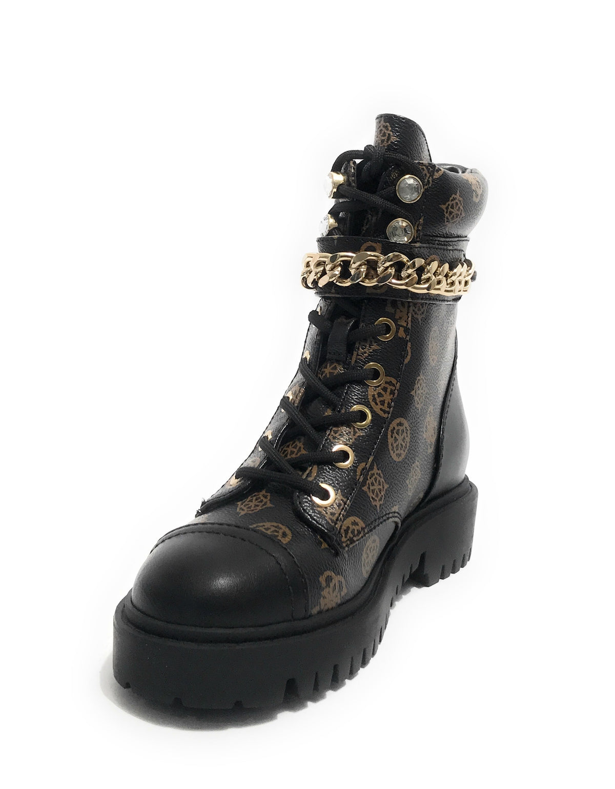 Scarpe donna Guess anfibio Odyssa brown multilogo/ black D22GU34 FL8ODYFAL10