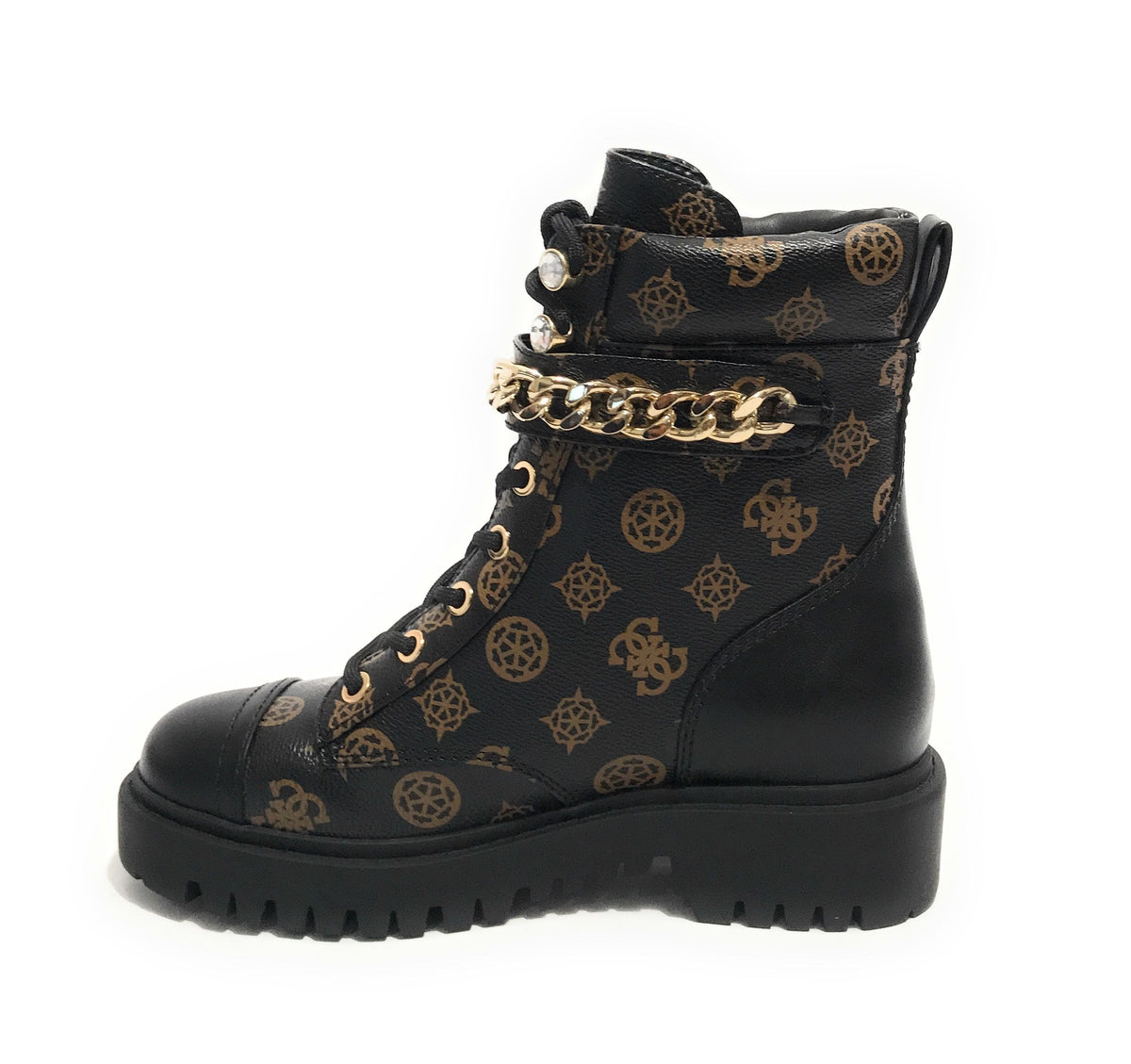 Scarpe donna Guess anfibio Odyssa brown multilogo/ black D22GU34 FL8ODYFAL10