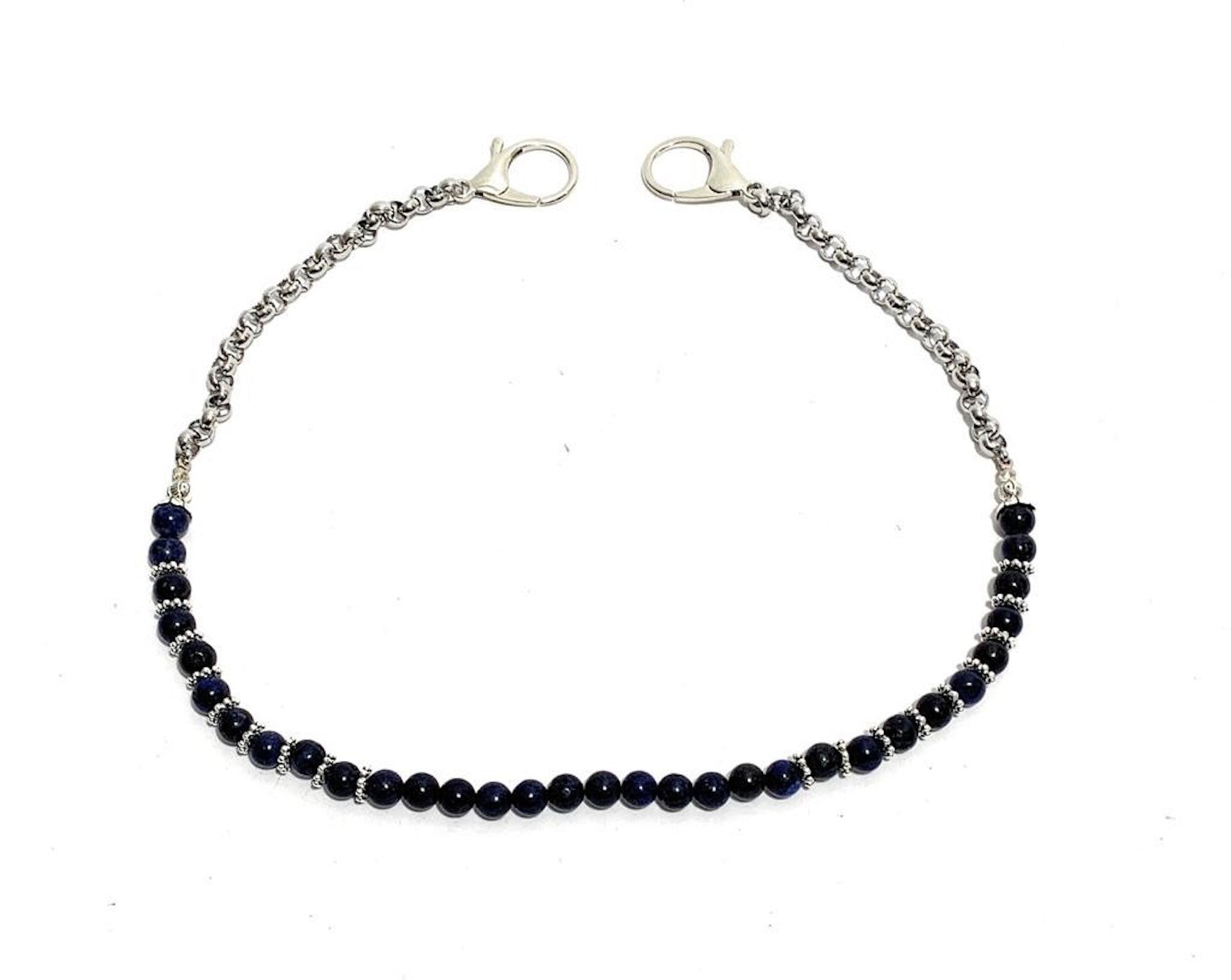 CATENA PER PORTAFOGLI/ JEANS SODA STONE PIETRE DURE SEMINOBILI BOTSWANA BLU SODA26