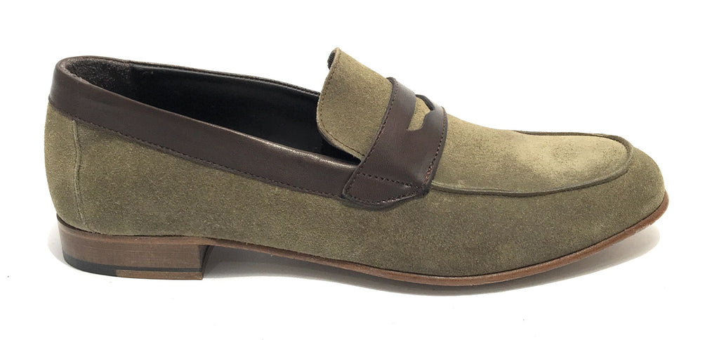 Scarpe ton goût mocassino in pelle scamosciata verde/ montone testa di moro uomo US19TG03