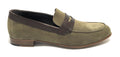Scarpe ton goût mocassino in pelle scamosciata verde/ montone testa di moro uomo US19TG03