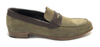 Scarpe ton goût mocassino in pelle scamosciata verde/ montone testa di moro uomo US19TG03