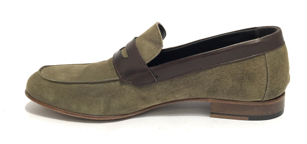 Scarpe ton goût mocassino in pelle scamosciata verde/ montone testa di moro uomo US19TG03