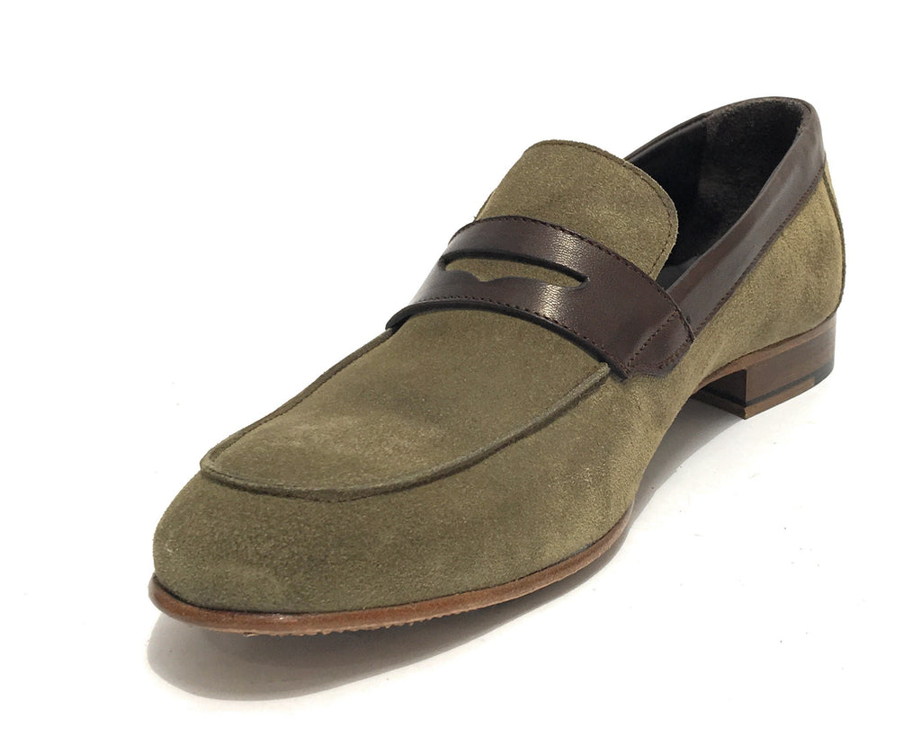 Scarpe ton goût mocassino in pelle scamosciata verde/ montone testa di moro uomo US19TG03