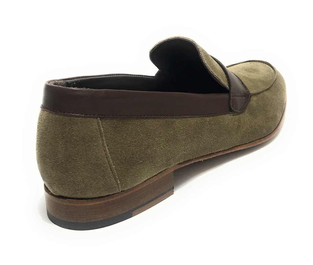 Scarpe ton goût mocassino in pelle scamosciata verde/ montone testa di moro uomo US19TG03