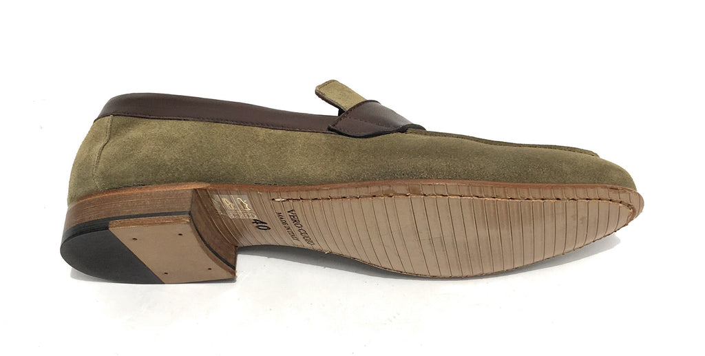 Scarpe ton goût mocassino in pelle scamosciata verde/ montone testa di moro uomo US19TG03
