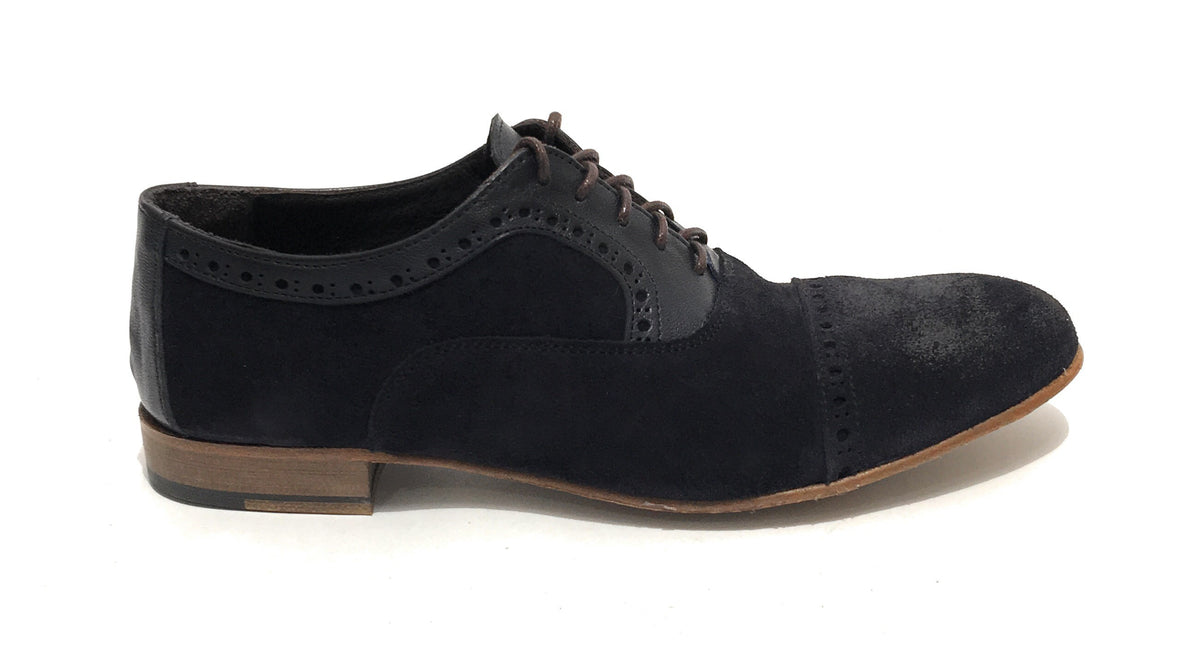 Scarpe Ton Goût francesina in pelle scamosciata/ montone blu uomo US19TG08