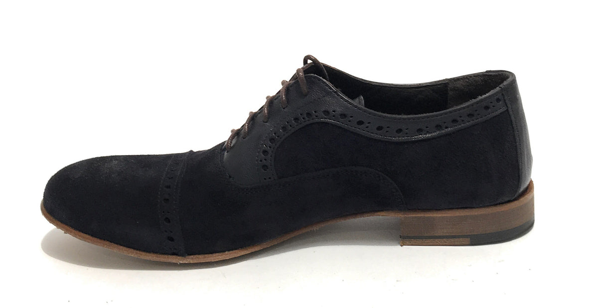 Scarpe Ton Goût francesina in pelle scamosciata/ montone blu uomo US19TG08
