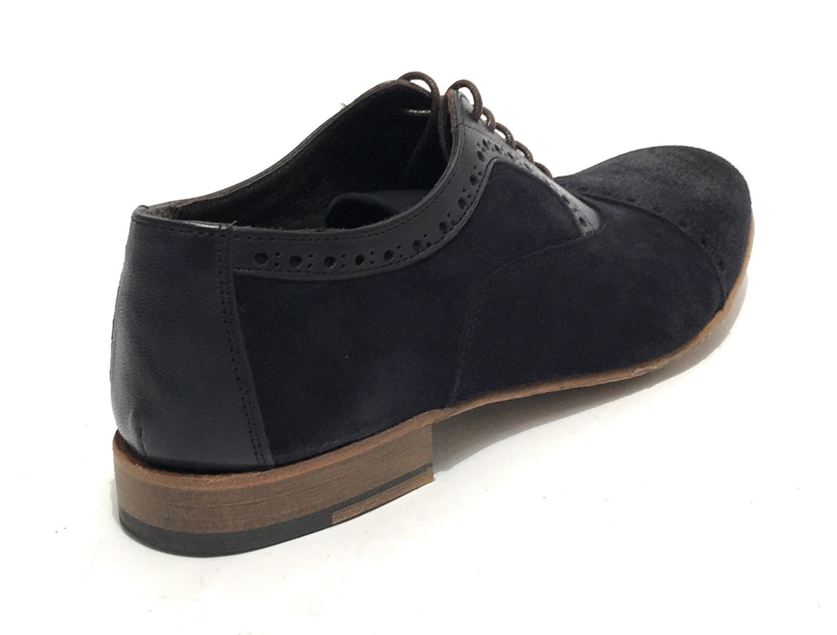 Scarpe Ton Goût francesina in pelle scamosciata/ montone blu uomo US19TG08