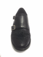 SCARPE UOMO ERNESTO DOLANI DOPPIA FIBBA PELLE NERO E TEJUS ARTIGIANALE US17ED05