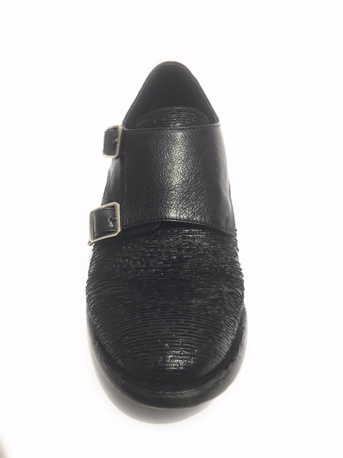 SCARPE UOMO ERNESTO DOLANI DOPPIA FIBBA PELLE NERO E TEJUS ARTIGIANALE US17ED05