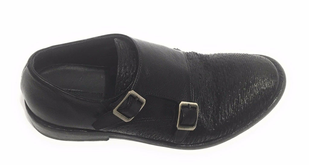 SCARPE UOMO ERNESTO DOLANI DOPPIA FIBBA PELLE NERO E TEJUS ARTIGIANALE US17ED05