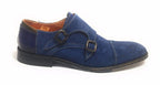 Scarpe uomo Lorenzi con doppia fibbia in pelle camoscio blu olimpian US17LO05