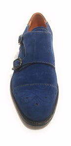 Scarpe uomo Lorenzi con doppia fibbia in pelle camoscio blu olimpian US17LO05