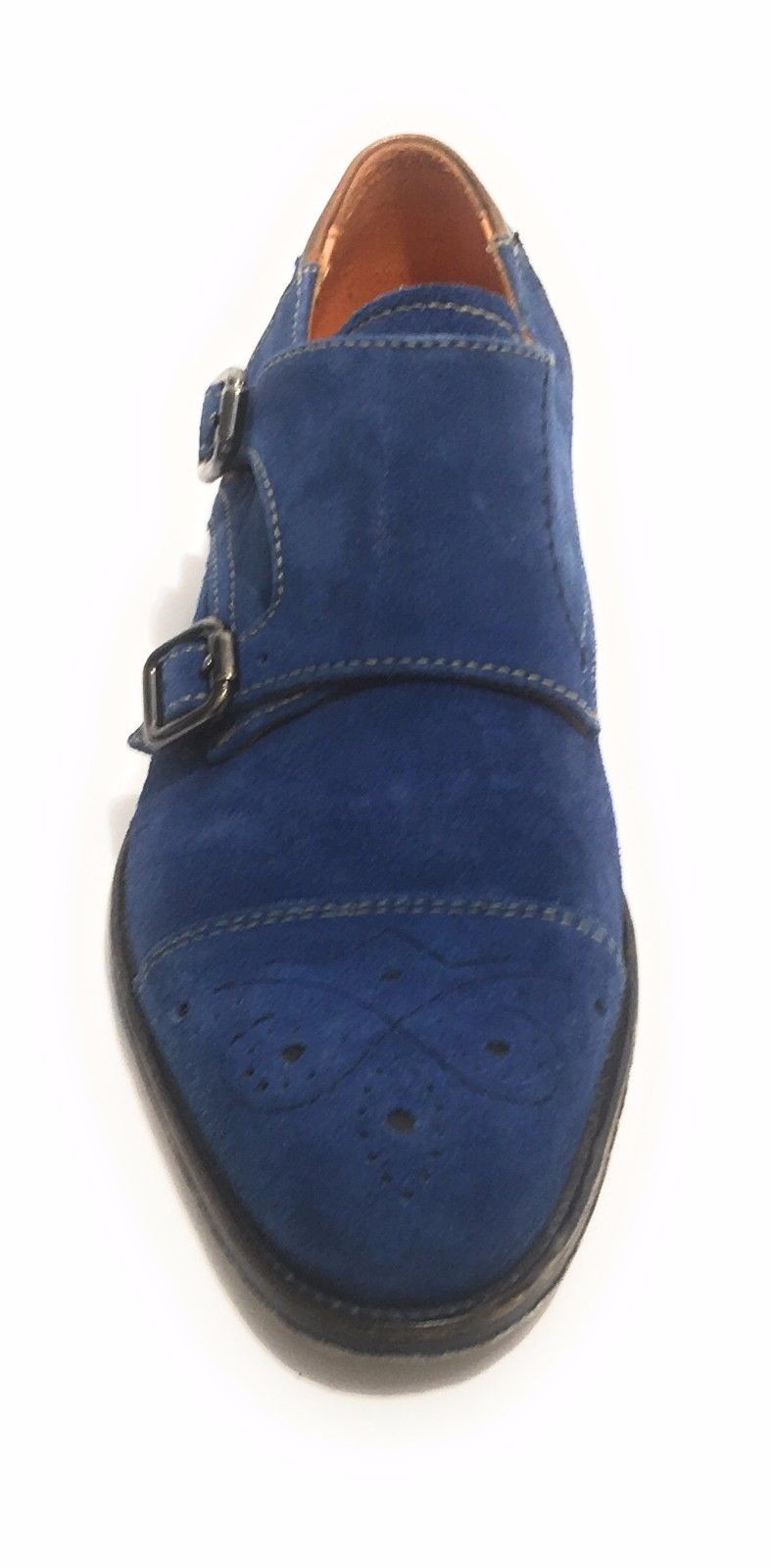 Scarpe uomo Lorenzi con doppia fibbia in pelle camoscio blu olimpian US17LO05