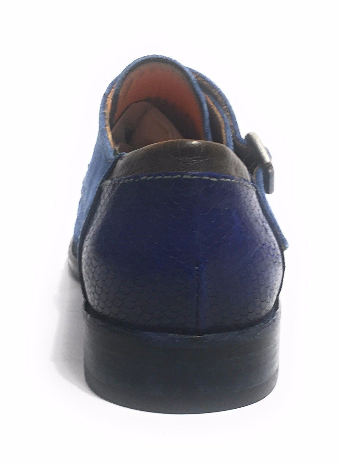 Scarpe uomo Lorenzi con doppia fibbia in pelle camoscio blu olimpian US17LO05
