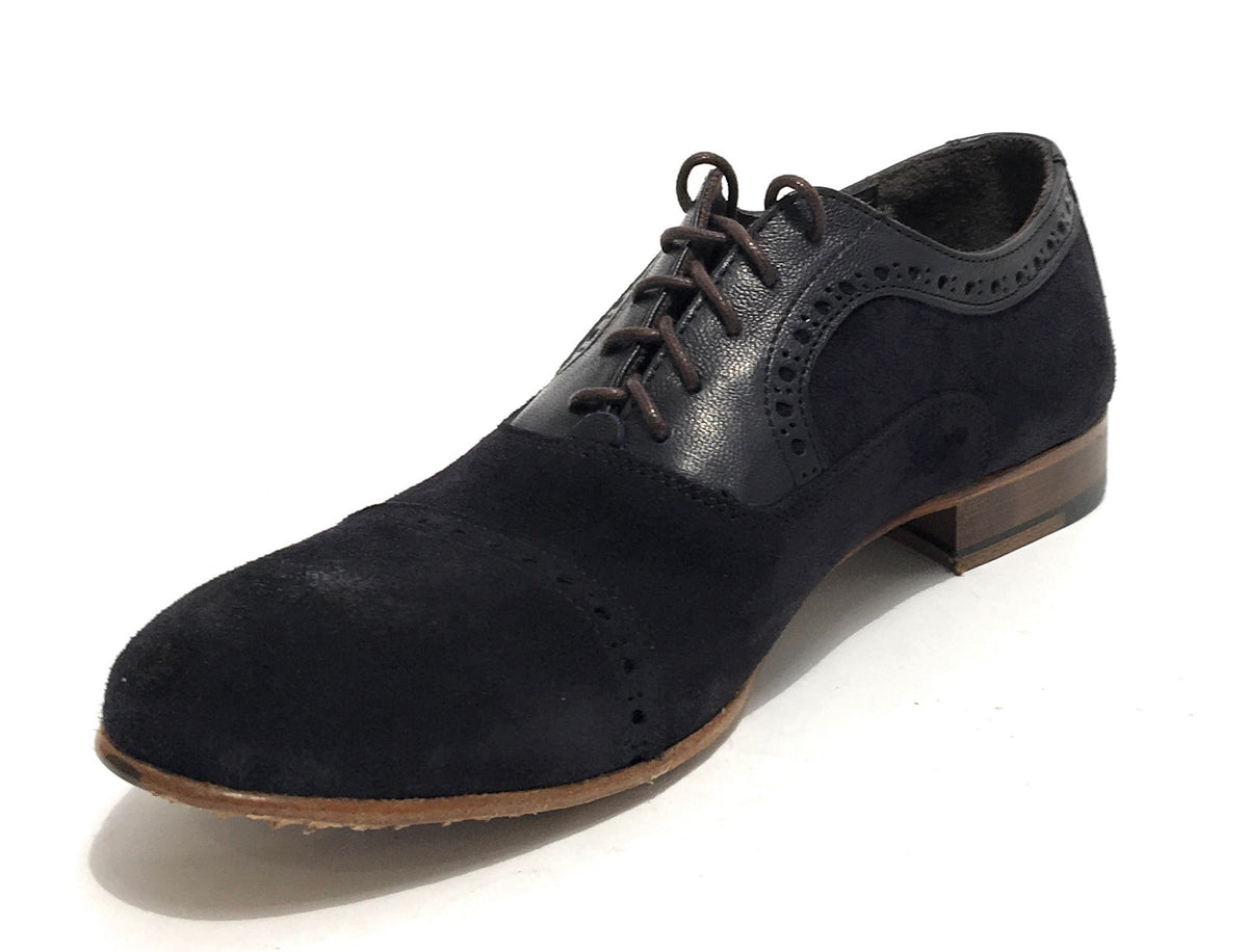 Scarpe Ton Goût francesina in pelle scamosciata/ montone blu uomo US19TG08